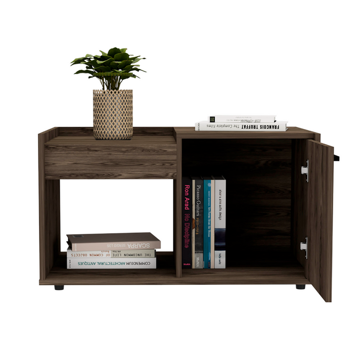 Ambar Coffee Table, One Open Shelf, Single Door Cabinet