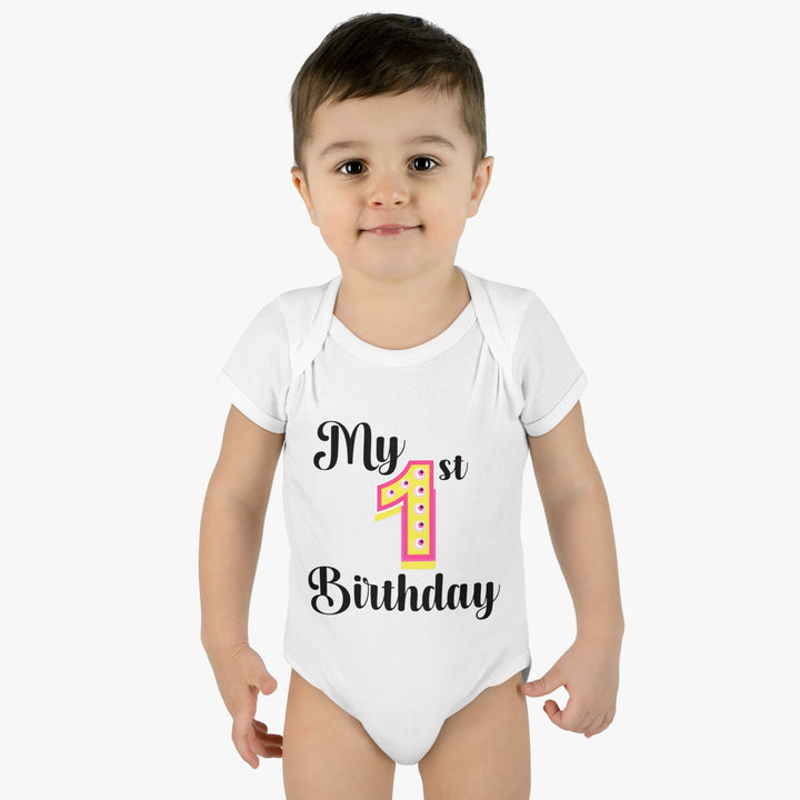 First Birthday Onesie, Baby Girl First Birthday Commemorative Shirt, Infant Baby Rib Bodysuit, Birthday Milestone Gifts for Baby