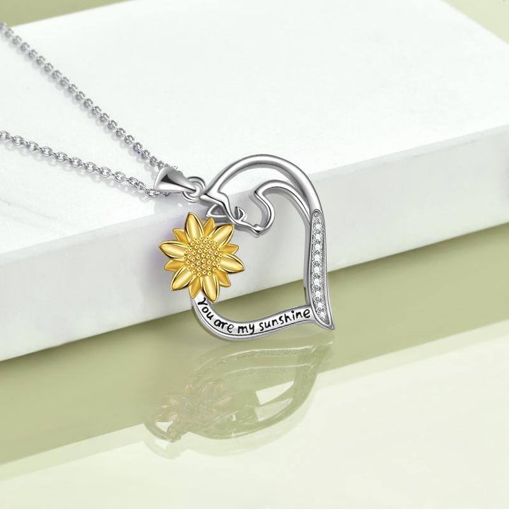 Cat Jewelry, You are My Sunshine, Cat Jewelry for Women, Sterling Silver Cat Sunflower, Heart-Shaped Necklace Gifts, Gifts for Girls Mom Daughter Sister