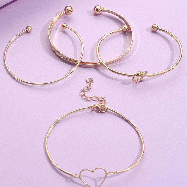 Gold Love Geometric Cross Bracelet 4-piece Set