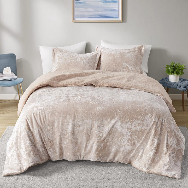 Mira Crushed Velvet Sherpa Reversible Comforter Set