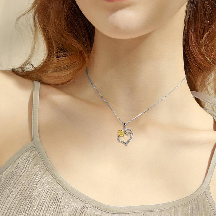 Cat Jewelry, You are My Sunshine, Cat Jewelry for Women, Sterling Silver Cat Sunflower, Heart-Shaped Necklace Gifts, Gifts for Girls Mom Daughter Sister