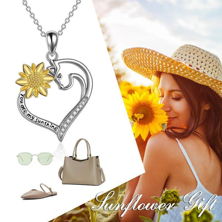 Cat Jewelry, You are My Sunshine, Cat Jewelry for Women, Sterling Silver Cat Sunflower, Heart-Shaped Necklace Gifts, Gifts for Girls Mom Daughter Sister