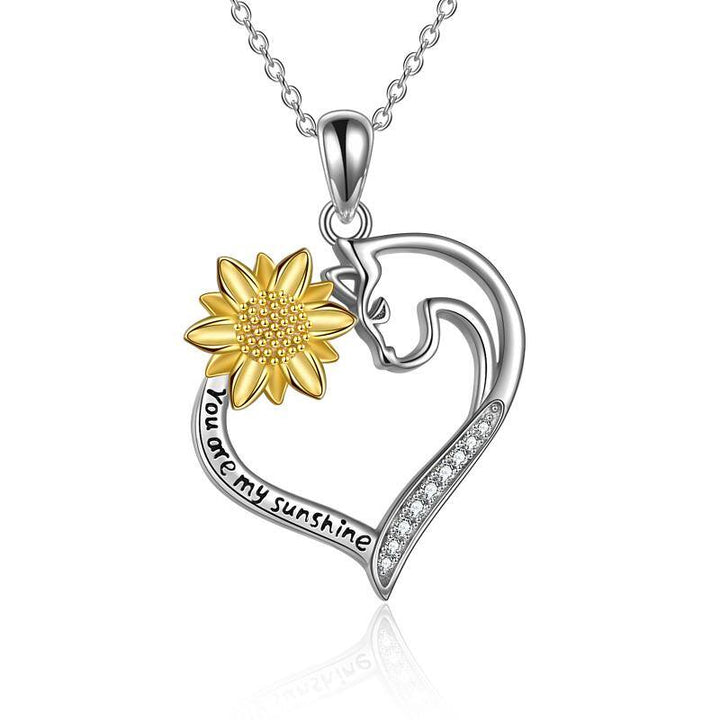 Cat Jewelry, You are My Sunshine, Cat Jewelry for Women, Sterling Silver Cat Sunflower, Heart-Shaped Necklace Gifts, Gifts for Girls Mom Daughter Sister