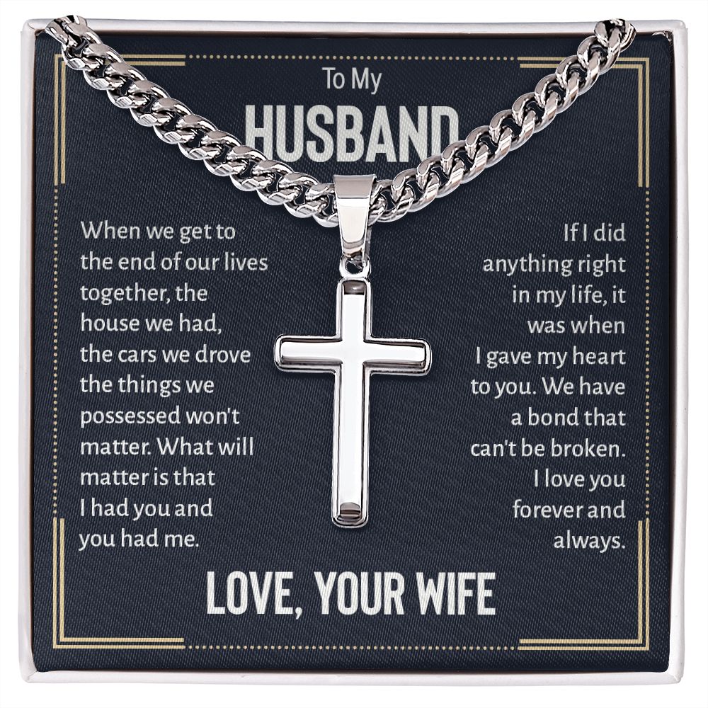 Artisan Cross Necklace - For Husband Love Your Wife