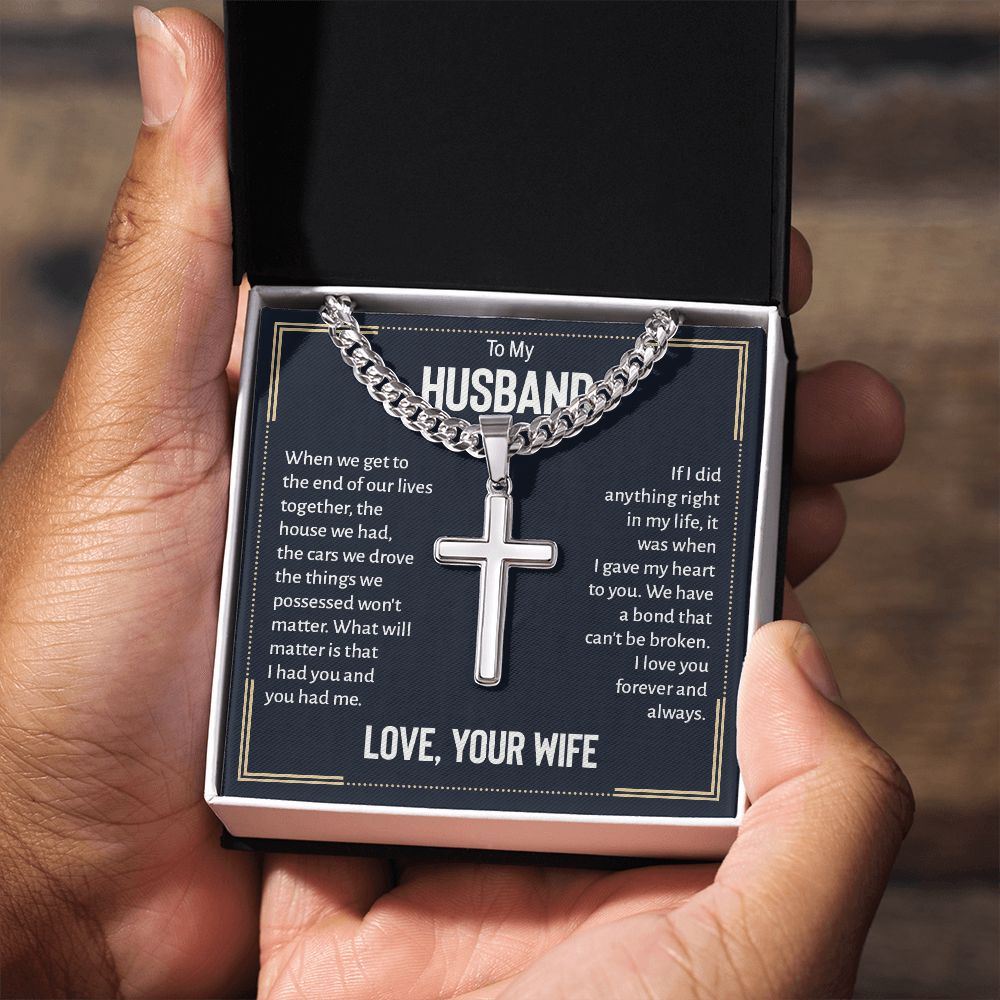 Artisan Cross Necklace - For Husband Love Your Wife