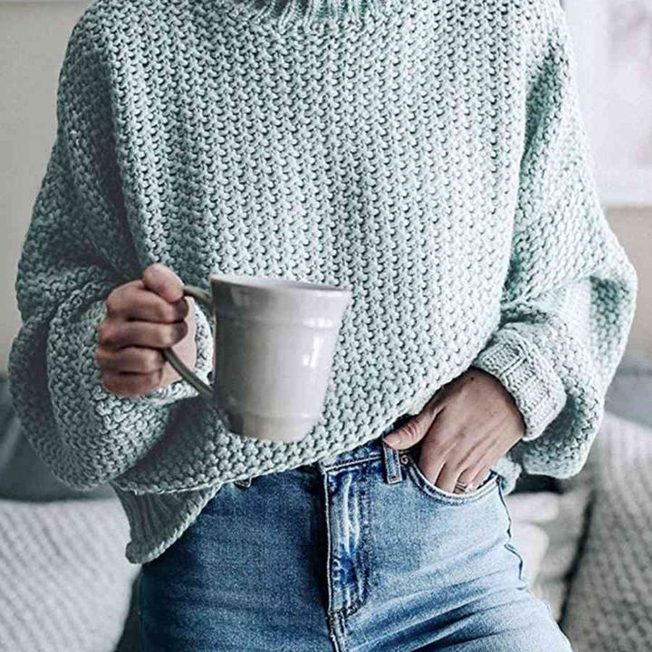 Chunky Pullover Turtleneck Sweater, Dropped Shoulder Sweater, Trendy Apparel For Women, Cute and Comfy Fall Sweater,