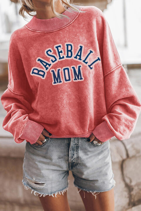 BASEBALL MOM Sweatshirt, Graphic Drop Shoulder Baseball Mom Sweatshirt, Novelty Gifts for Baseball Mom, Women's Sports Apparel