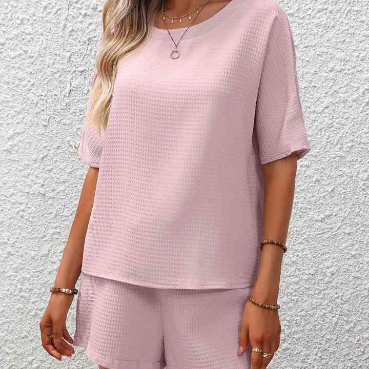 Waffle-Knit Top and Shorts Set, Two piece shorts set for women, trendy apparel for women, waffle knit lounge set