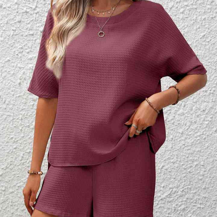 Waffle-Knit Top and Shorts Set, Two piece shorts set for women, trendy apparel for women, waffle knit lounge set