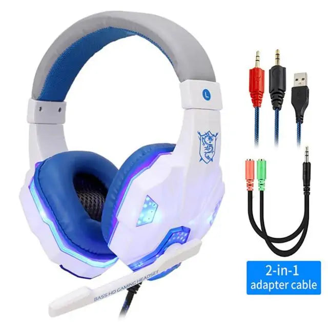 Led Light Wired Gamer Headset, USB Wired Gaming Headset, Gift for Gamers, Over Ear Headphones, Earbud for PS4 PC Laptop Xbox One PS5 Controller Nintendo Switch, with LED Light, Passive Noise Cancelling