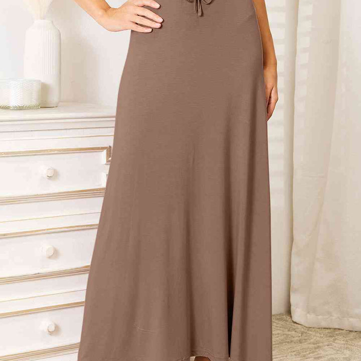 Double Take Full Size Soft Rayon Drawstring Waist Maxi Skirt Rayon