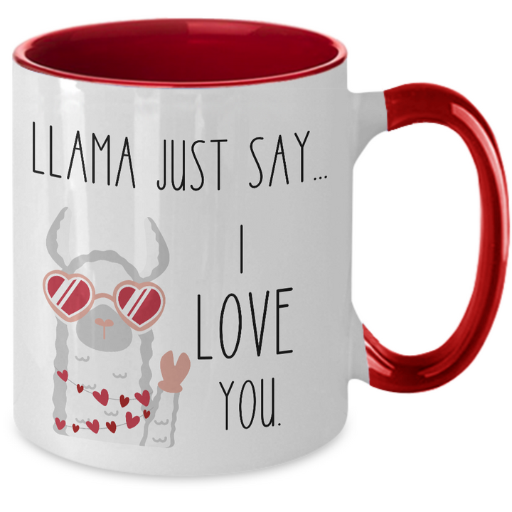 Funny Valentine Llama Mug, Llama Valentine's Day Two Toned Coffee Cup, Llama Say I Love You, Llama Gifts for her, Valentine's Day Coffee Cup