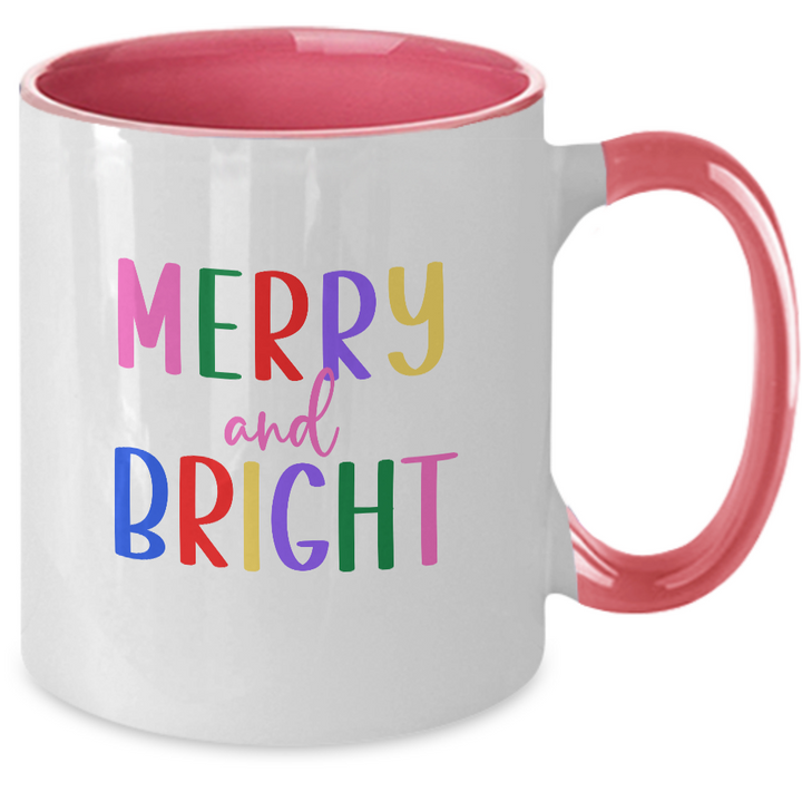 Merry and Bright Christmas Mug, Two Toned Holiday Coffee Cup, Festive Christmas Drinkware, Holiday Gifts for Friends and Family