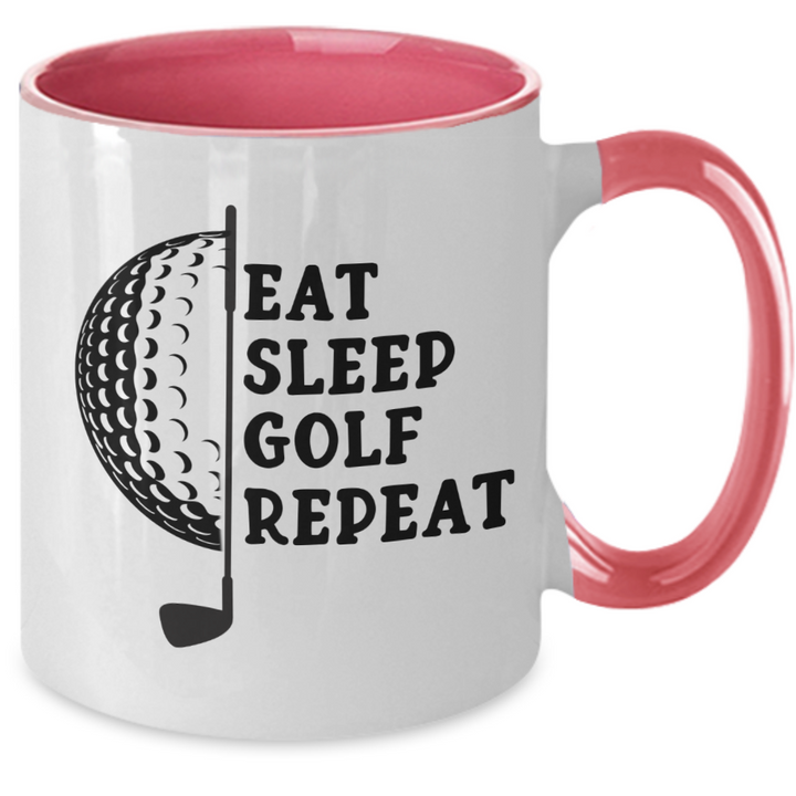 Funny Golf Mug, Golf Two Toned Coffee Mug, Gift for Golfer, Golfer's Birthday Present, Eat Sleep Golf Repeat, for Athlete