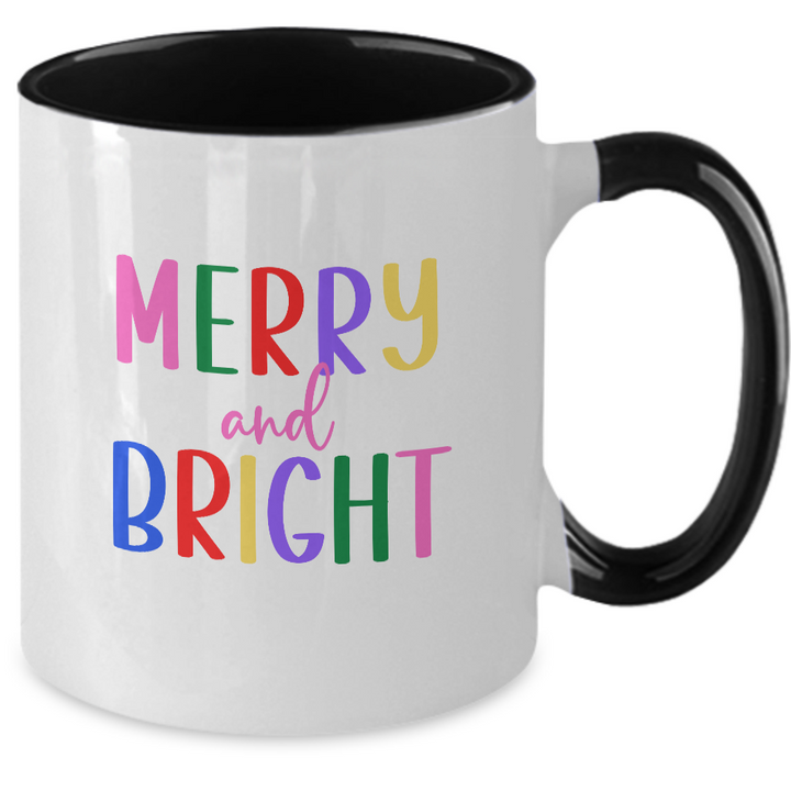 Merry and Bright Christmas Mug, Two Toned Holiday Coffee Cup, Festive Christmas Drinkware, Holiday Gifts for Friends and Family