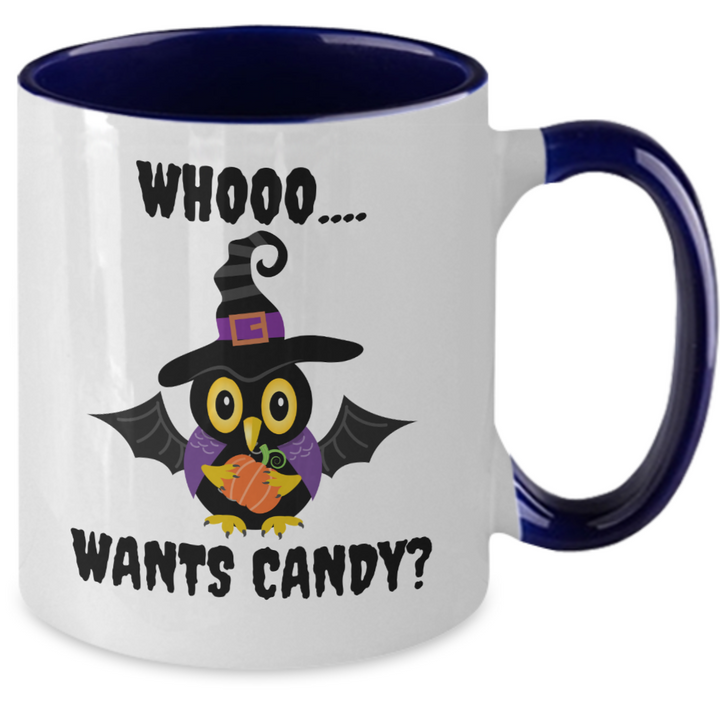 Funny Halloween Mug, Halloween Housewarming Gifts, Who Wants Candy Halloween Two Toned Coffee Cup, Halloween Decor