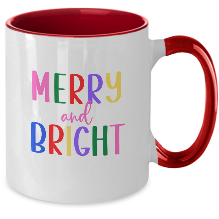 Merry and Bright Christmas Mug, Two Toned Holiday Coffee Cup, Festive Christmas Drinkware, Holiday Gifts for Friends and Family