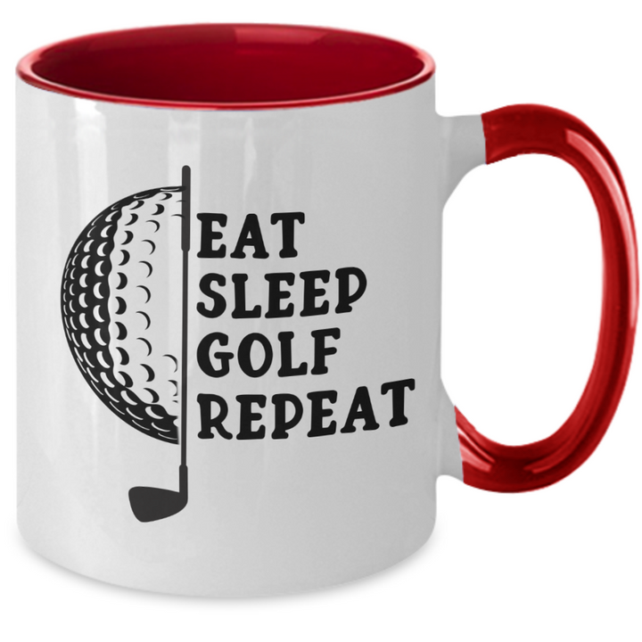 Funny Golf Mug, Golf Two Toned Coffee Mug, Gift for Golfer, Golfer's Birthday Present, Eat Sleep Golf Repeat, for Athlete