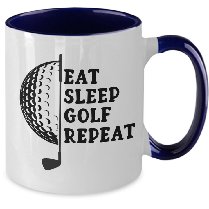 Funny Golf Mug, Golf Two Toned Coffee Mug, Gift for Golfer, Golfer's Birthday Present, Eat Sleep Golf Repeat, for Athlete