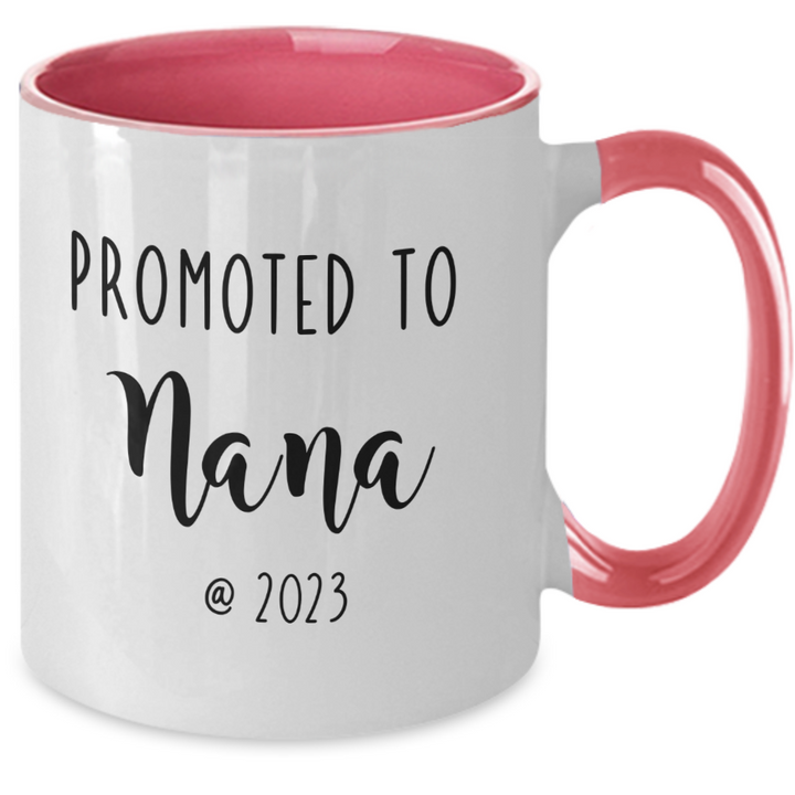 Funny Nana Mug, Promoted to Nana, Nana Two Toned Coffee Cup, Baby Announcement for Nana, Nana est 2023