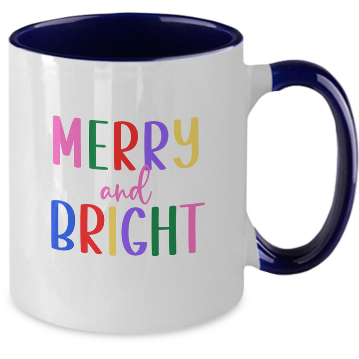 Merry and Bright Christmas Mug, Two Toned Holiday Coffee Cup, Festive Christmas Drinkware, Holiday Gifts for Friends and Family