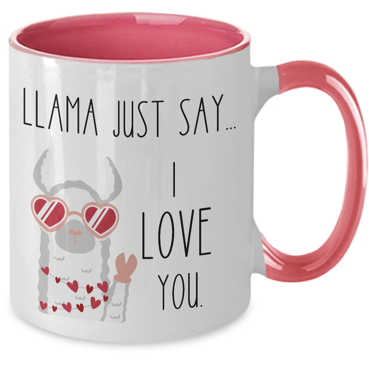 Funny Valentine Llama Mug, Llama Valentine's Day Two Toned Coffee Cup, Llama Say I Love You, Llama Gifts for her, Valentine's Day Coffee Cup