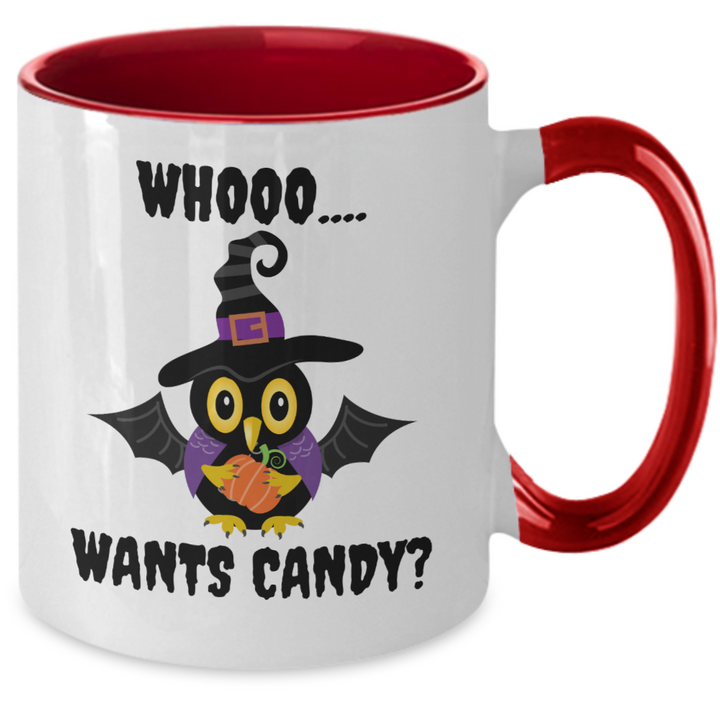 Funny Halloween Mug, Halloween Housewarming Gifts, Who Wants Candy Halloween Two Toned Coffee Cup, Halloween Decor