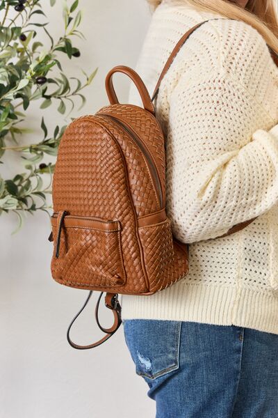Trendy Leather Woven Backpack