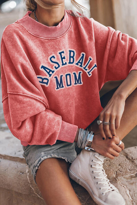 BASEBALL MOM Sweatshirt, Graphic Drop Shoulder Baseball Mom Sweatshirt, Novelty Gifts for Baseball Mom, Women's Sports Apparel