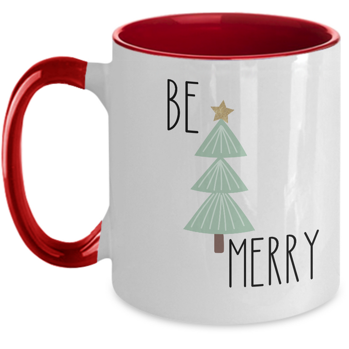 Be Merry Coffee Cup, Merry Christmas Two Toned Mug, Holiday Cheer, Christmas PResents for Friends and Family, Be Merry Gifts for Her