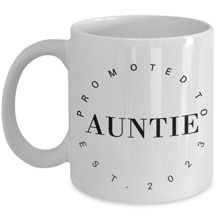 Funny Auntie Mug, Auntie Coffee Cup, Gift for Auntie, Promoted to Auntie 2023, New Baby Announcement, from niece, from nephew