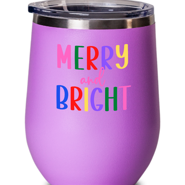 Merry and Bright Holiday Wine Glass