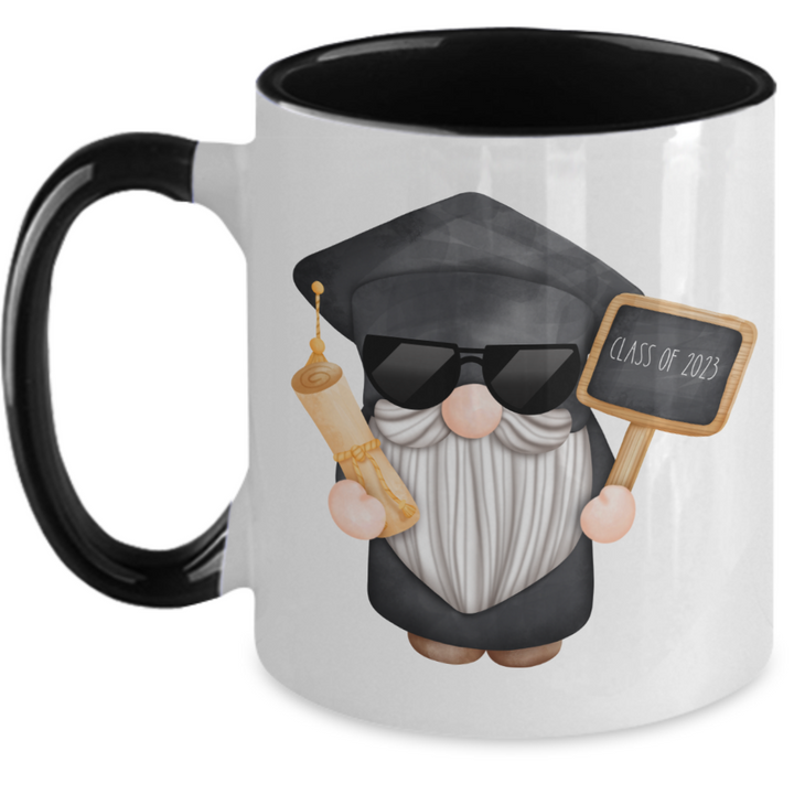 Cool Graduation Mug, Class of 2023 Gnome Graduation Day Two Toned Coffee Cup, Gifts for Graduates, Masters Degree, Graduation Day Gifts