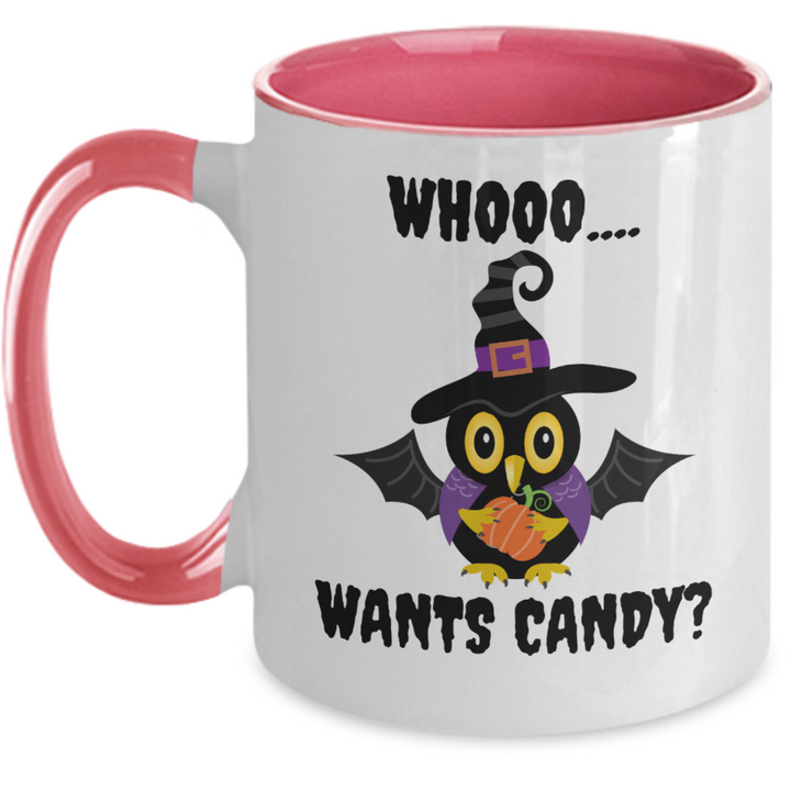 Funny Halloween Mug, Halloween Housewarming Gifts, Who Wants Candy Halloween Two Toned Coffee Cup, Halloween Decor