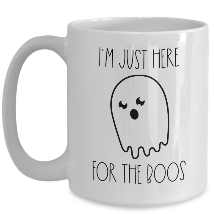 Funny Ghost Halloween Mug, Here for the Boos Coffee Cup, Novelty Halloween Housewarming Decorations, Gag Halloween Presents