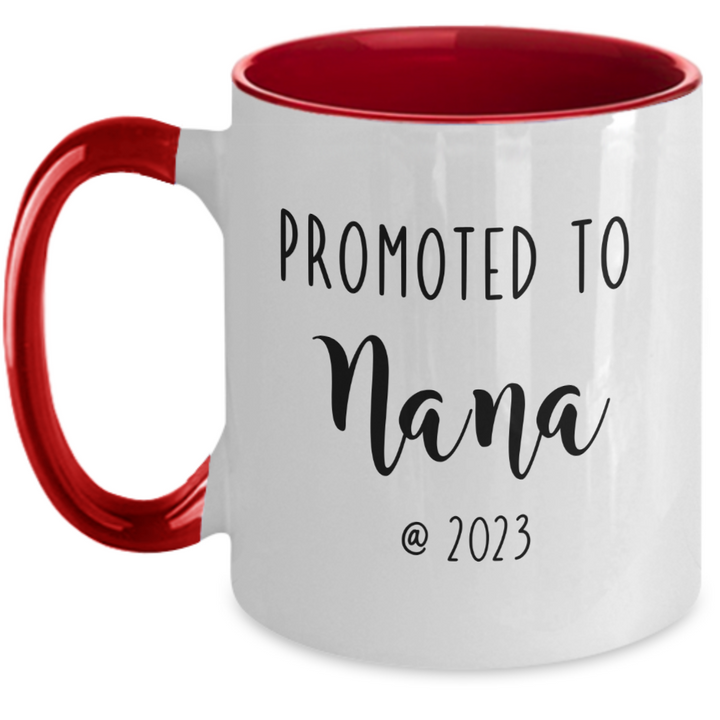 Funny Nana Mug, Promoted to Nana, Nana Two Toned Coffee Cup, Baby Announcement for Nana, Nana est 2023