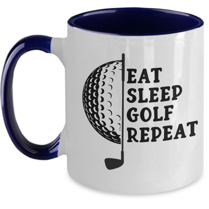 Funny Golf Mug, Golf Two Toned Coffee Mug, Gift for Golfer, Golfer's Birthday Present, Eat Sleep Golf Repeat, for Athlete