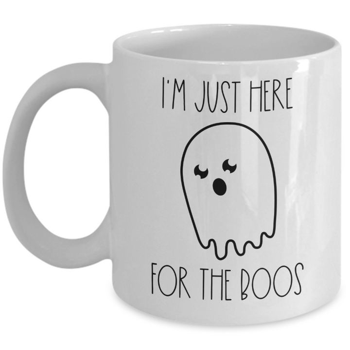 Funny Ghost Halloween Mug, Here for the Boos Coffee Cup, Novelty Halloween Housewarming Decorations, Gag Halloween Presents