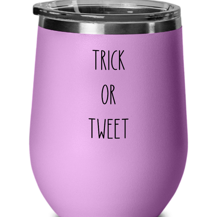 Trick or Tweet Halloween Wine Glass, Wine Glass for Social Media Addicts, Funny Halloween Wine Tumbler Presents for Friends