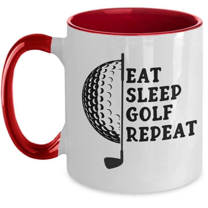 Funny Golf Mug, Golf Two Toned Coffee Mug, Gift for Golfer, Golfer's Birthday Present, Eat Sleep Golf Repeat, for Athlete