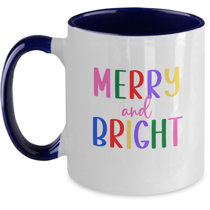 Merry and Bright Christmas Mug, Two Toned Holiday Coffee Cup, Festive Christmas Drinkware, Holiday Gifts for Friends and Family