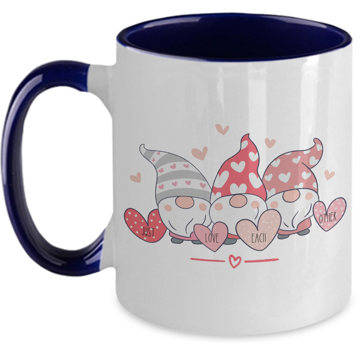 Cute Gnome Mug, Valentine's Day Gnome Two Toned Coffee Cup, Love Each Other, Special Gnome Gifts for Friends or Family