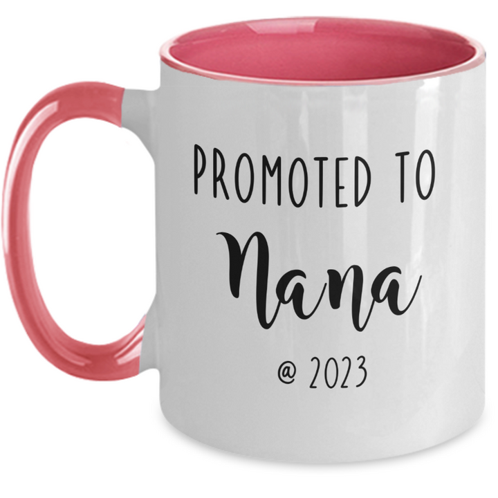 Funny Nana Mug, Promoted to Nana, Nana Two Toned Coffee Cup, Baby Announcement for Nana, Nana est 2023