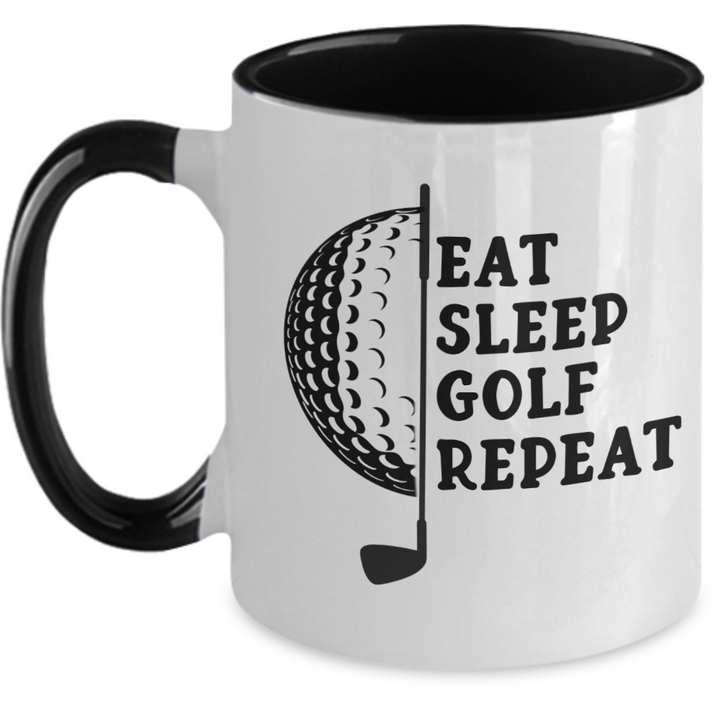 Funny Golf Mug, Golf Two Toned Coffee Mug, Gift for Golfer, Golfer's Birthday Present, Eat Sleep Golf Repeat, for Athlete