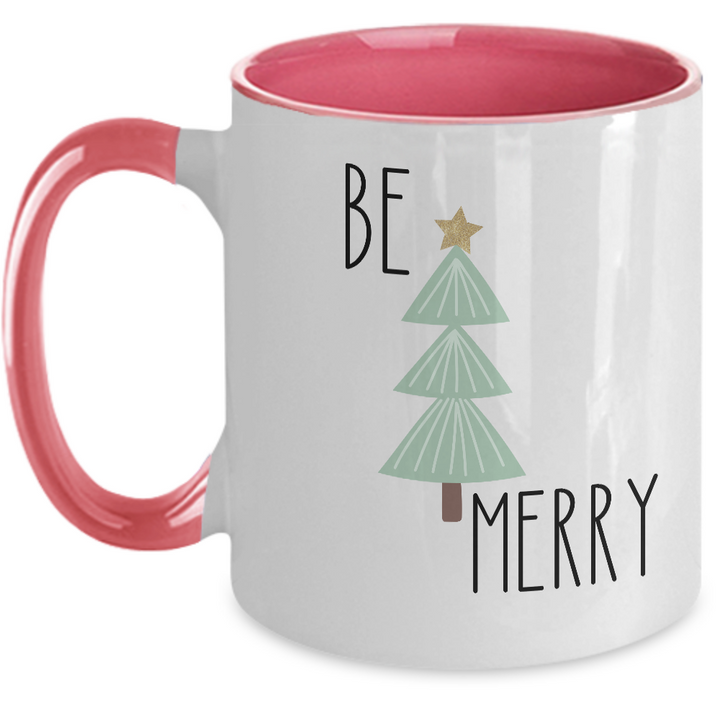 Be Merry Coffee Cup, Merry Christmas Two Toned Mug, Holiday Cheer, Christmas PResents for Friends and Family, Be Merry Gifts for Her