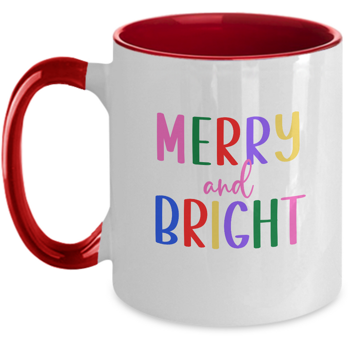 Merry and Bright Christmas Mug, Two Toned Holiday Coffee Cup, Festive Christmas Drinkware, Holiday Gifts for Friends and Family