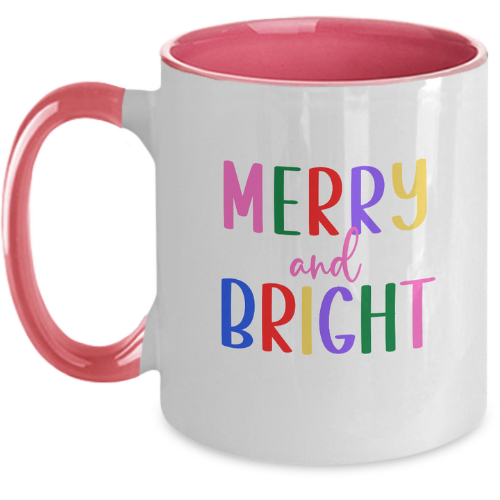 Merry and Bright Christmas Mug, Two Toned Holiday Coffee Cup, Festive Christmas Drinkware, Holiday Gifts for Friends and Family