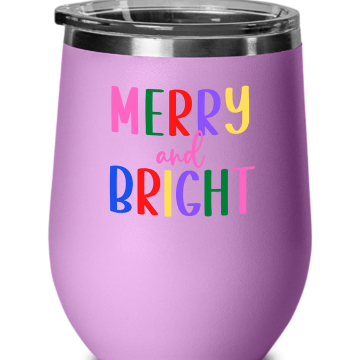 Merry and Bright Holiday Wine Glass