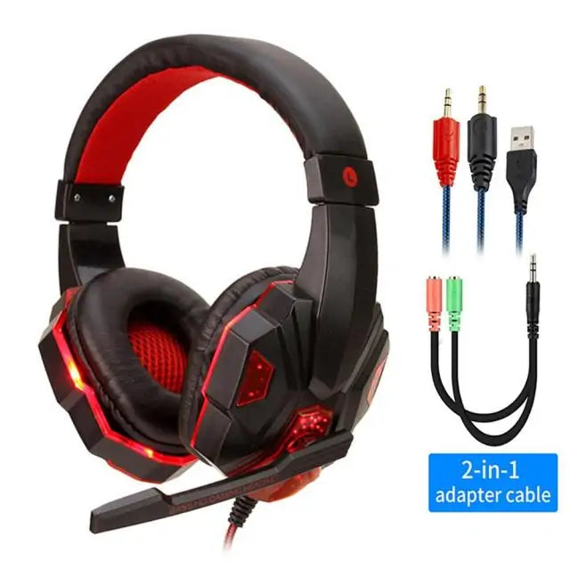 Led Light Wired Gamer Headset, USB Wired Gaming Headset, Gift for Gamers, Over Ear Headphones, Earbud for PS4 PC Laptop Xbox One PS5 Controller Nintendo Switch, with LED Light, Passive Noise Cancelling